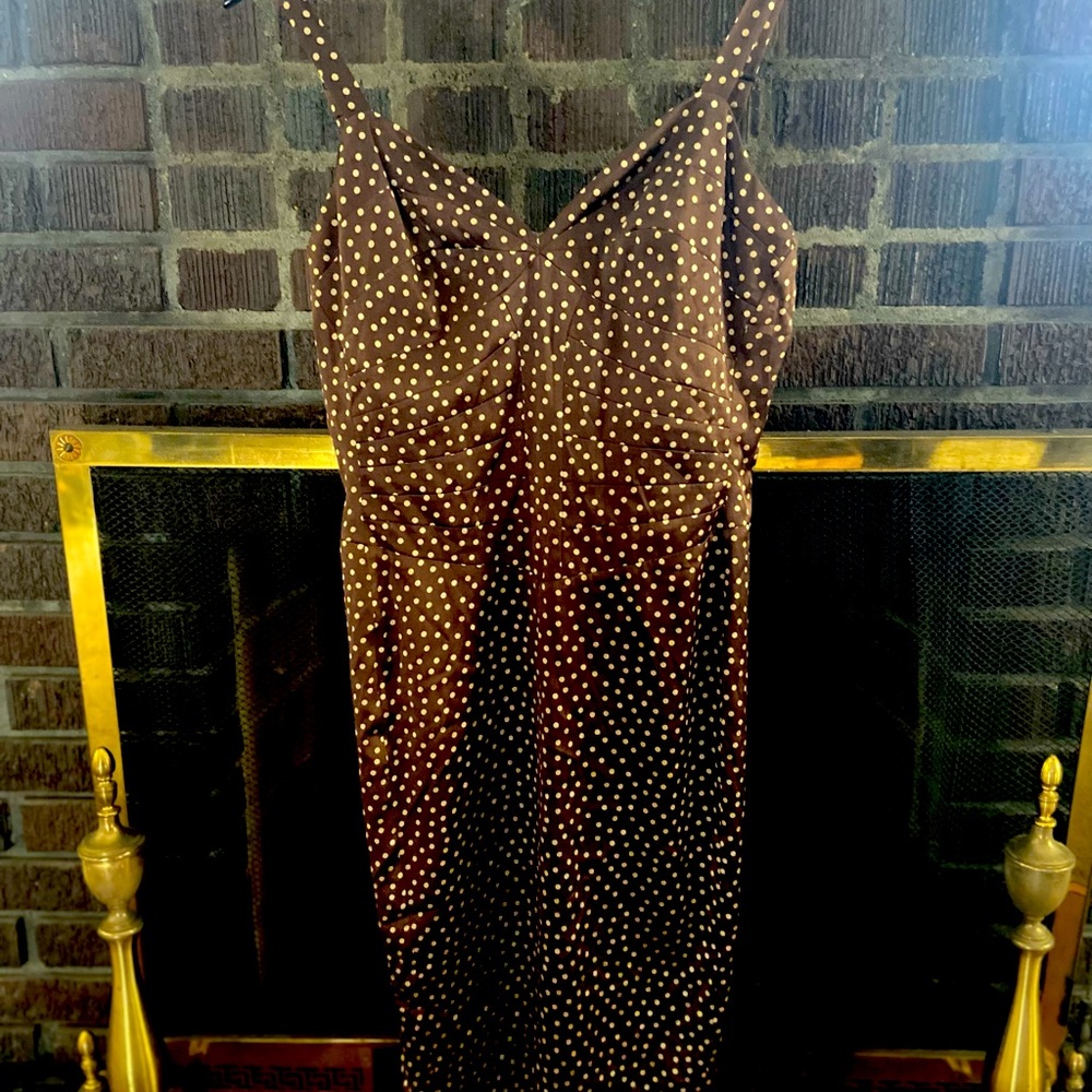Arden B dress, brown with white small polka dots, size M.